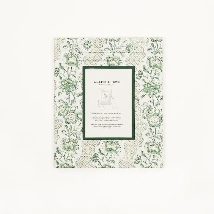 Block Printed Wall Picture Frame - Green Blooming Trellis
