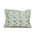 Block Printed Ruffled Cushion Cover - Green Blooming Trellis