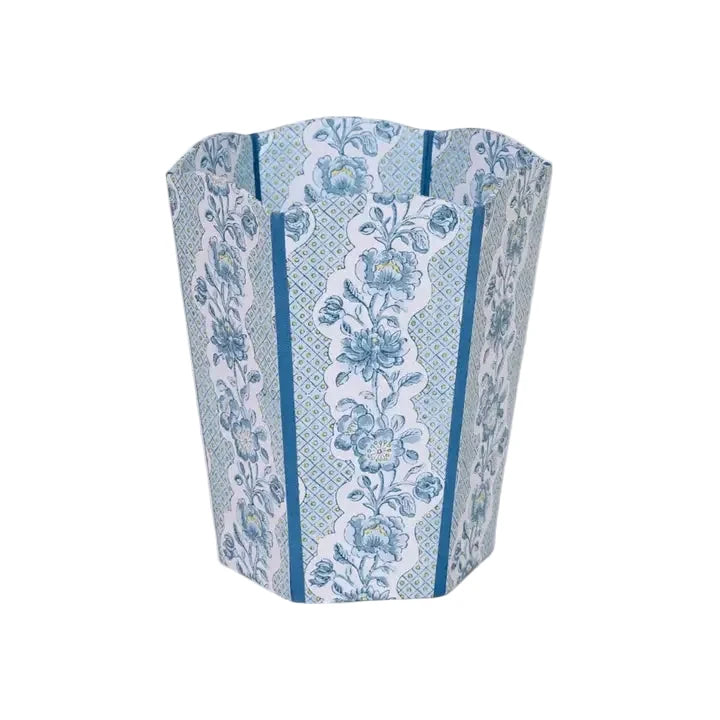 Block Printed Scalloped Collapsible Basket