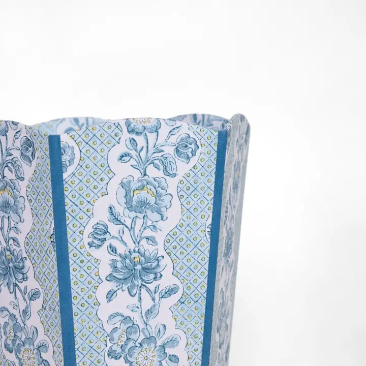 Block Printed Scalloped Collapsible Basket