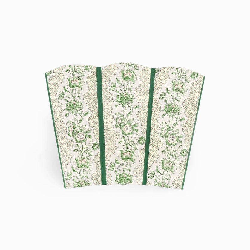 Block-Printed Scalloped Basket - Green Blooming Trellis